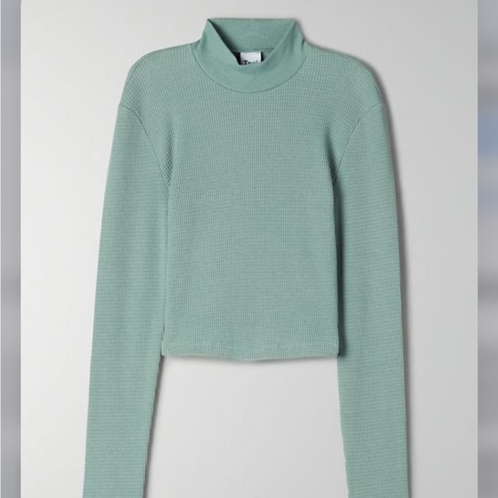 Aritzia TNA Cropped Thermal Mock Neck - Quicksilver Blue
